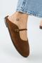 Felicia Women's Genuine Leather Flat Elegant Buckle Tan Slippers - 4