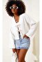 Lace-Up Kimono Shirt with Tie Front Modern Stylish New Season Kimono - 2