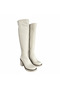 Women's Genuine Leather Zippered Rubber Sole Thick Heeled Boots Beige - 4