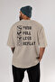 Push Pull Legs Oversize Back Printed Beige T-Shirt 100% Cotton Streetwear Premium Comfortable Fit - 4