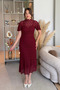 Elegant Midi Burgundy Lace Dress with High Collar Lining - 6