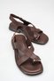 Valeria Rosetti Brown Women's Stone Detailed Daily Stylish Comfortable Sole Casual Genuine Leather Flip-Flop Sandals