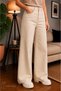 Beige High-Waisted Women's Palazzo Jeans – Stretch Denim Fabric, Straight Loose Legs, Modern Jeans - 3