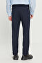 Men's Navy Blue Wool Slim Fit Trousers with Elastic Waist and Side Pockets, Flexible Classic Pants - 5