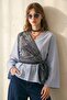 Patterned Dark Navy Blue Soft Scarf 90X90 - 2