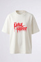 Horror Font Design Back Printed Cotton White Oversize T-Shirt