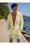 Peshtemal Bathrobe - Cotton - Hooded - Yellow Color with Green Stripes - 2