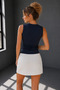 Women's Navy Blue Cotton Crew Neck Body-Hugging Zero Sleeve Basic Blouse - 3