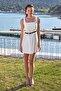 Women's belted mini dress with thick straps - ecru - 3