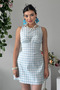 Women's Square Neck Belt Detailed Plaid Patterned Mini Dress Casual Stylish Summer Dress - 5