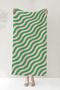 Wavy Striped Beach Towel - Pink Green Minimalist Pool Sea Bath Quick Drying Beach Cover
