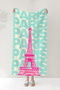 Paris Themed City Beach Towel - Modern Pop Art Turquoise Pink Quick Dry Microfiber Towel - 7