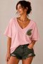 Leaf and Snail Printed V-Neck Casual Unisex Oversize T-Shirt - Cotton Casual T-Shirt