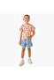 Crew Neck Short Ruffle Sleeves T-shirt with Print - 2
