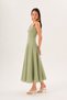 Green Strappy Square Neck A-Line Panel Detailed Linen Midi Dress - 3