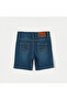 Solid Denim Shorts with Button Closure and Pockets - 4
