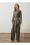 Gold Buckle Detailed Tunic & Trousers Linen Set - Earth - - 4