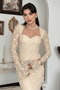 Lace Detailed Long Evening Dress Square Neck Long Sleeve Bodycon Dress for Events and Special Occasions