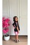 Girl's Printed Floral Detailed Gray Top and Bottom Set - 3