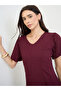 Burgundy Textured A-Line Midi Dress - 3