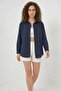 Women's Oversize Striped Viscose Navy Blue Shirt