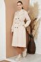 Women's Double-Breasted Collar Belted Double-Button Beige Hijab Trench Coat - 4