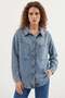 Women's Shirt Collar Double Pockets Oversize Cotton Ice Blue Jacket - 3