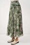 Women's Gathered Waist Patterned Chiffon Green Skirt - 5