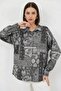 Women's Oversize Patterned Satin Anthracite Shirt - 5