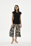 Women's Tulle Detailed Short Sleeve Zebra Patterned Capri Pajama Set C4T1N771