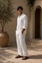 Men's White Wrinkled Fabric Linen Shirt and Trousers Set - 2