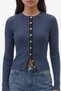 Women's Navy Blue Slim Fit Cotton Lycra Fabric Buttoned Long Sleeve Ribbed Blouse - 3
