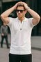 Men's Zippered Casual White Slim Fit Polo Collar T-Shirt - 3