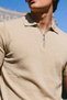 Men's Fashion Trend Cream Polo Neck T-Shirt - 5