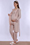 Adjustable Waist Elasticated Maternity Pajama Set with Dressing Gown Effortt - Beige - 6