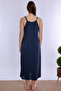 Cotton Rope Strap Maternity Nightgown with Breastfeeding Feature Effortt - Navy Blue - 3