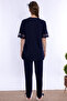 Adjustable Waist Elasticated Maternity Pajama Set with Dressing Gown Effortt - Navy Blue - 6