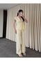 Yellow 100% Cotton Shoulder-Waist Drawstring Blouse and Trousers Set - Y286120