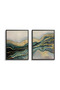Teal & Gold Set of 2 Abstract Wall Art | Framed Canvas Print with Gold Foil Embossed | Luxury Modern Decor for Living Room, Bedroom, Office & Gift - 2