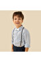 Collared Long Sleeves Suspender Shirt and Shorts Set with Stripe Embroidery - 5