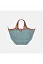 Women's Water Green Leather Detailed Straw Handbag - 4