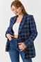 Women's plaid blazer jacket navy blue - 4