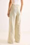 Striped Patterned Wide-Leg Linen Trousers Green - 6