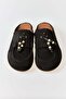 Women's suede tasseled soft sole lady beige suede beaded mule slipper black - 3