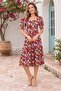 Women's Red Midi Length Floral Patterned Square Collar Summer Viscose Dress Nbelb12 - 4