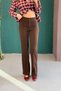 Lycra Crepe Knitted Fabric High Waist Striped Trousers Brown - 2