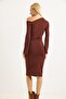 Lycra Soft Flounce Sleeve Stylish Dress Brown - 6