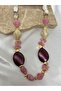 Pink Bead Model Design Necklace with Gold Detail - 2