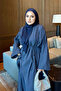 Navy Blue Shoulder Detail Waist Tie Dress - 3