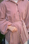 Women's Half Button Detail Balloon Sleeve Waist Tie Shirt Burgundy - 5